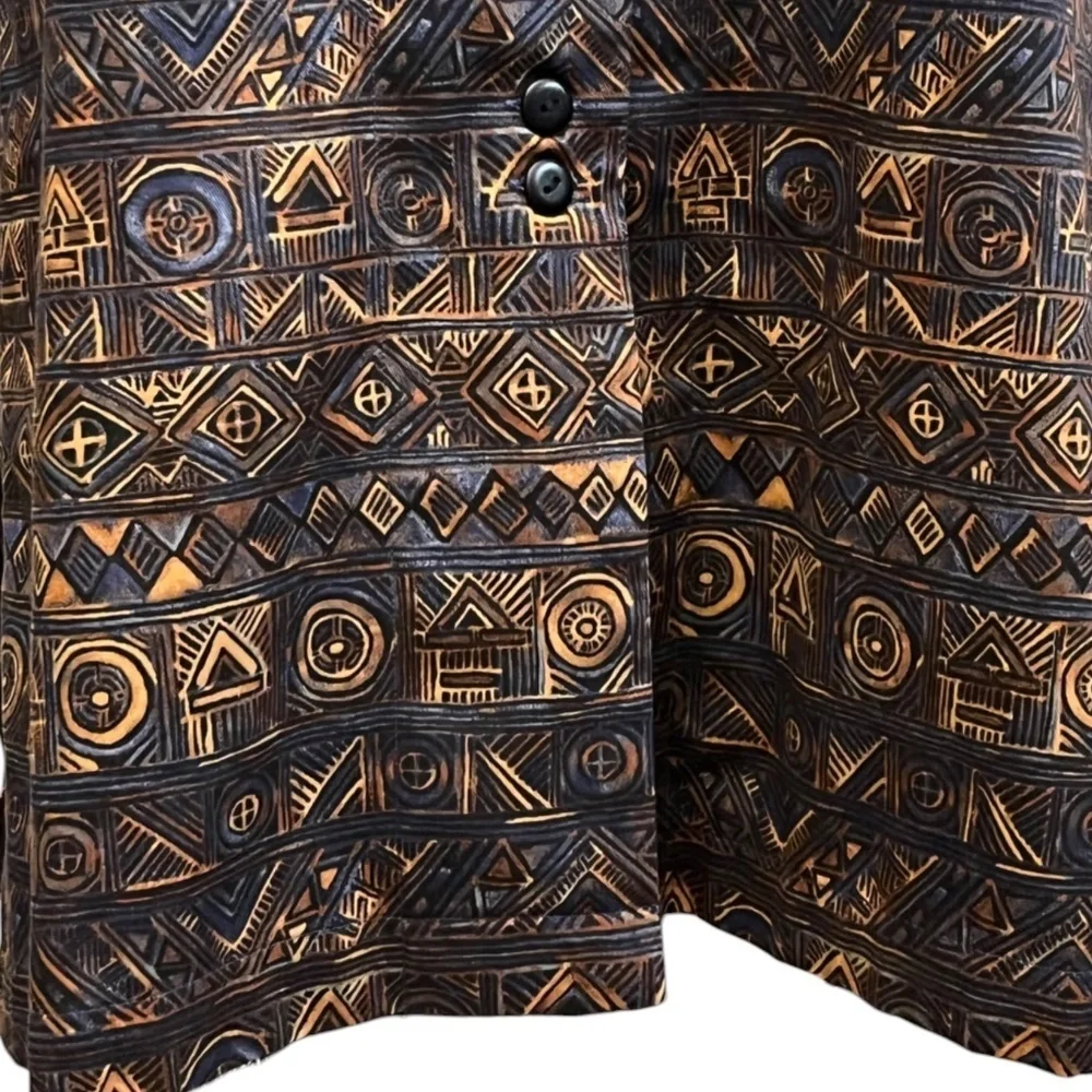 Peruvian Connection Aztec Tribal Print Pima Cotton Long Tunic Top Shirt Jacket S